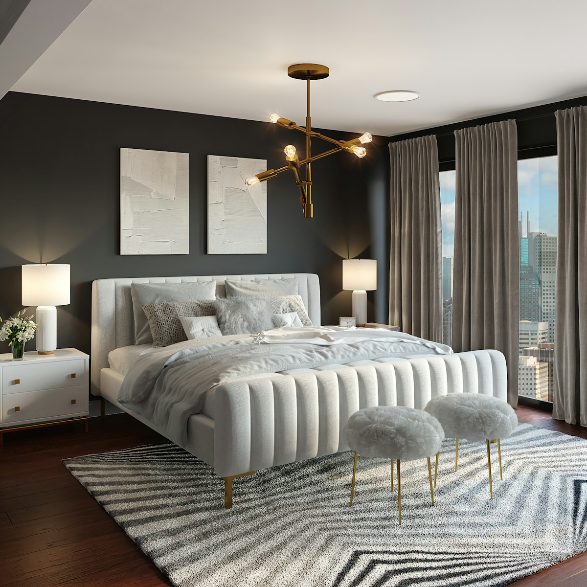 A beautifully organized and cozy bedroom with natural light